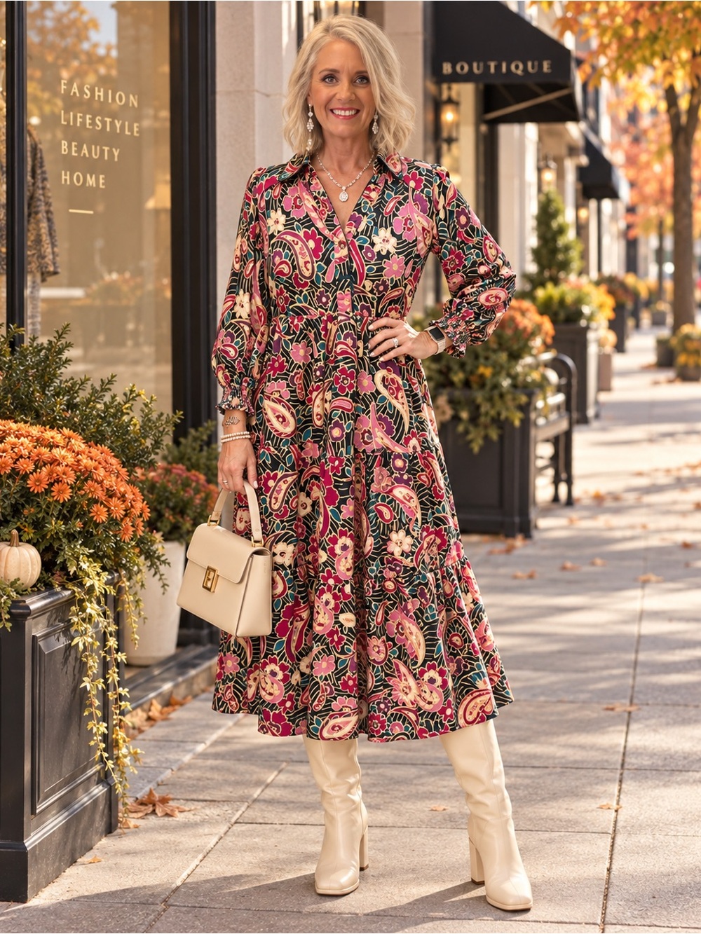 Umgee Pink and Green Paisley Midi Dress Small NWOT